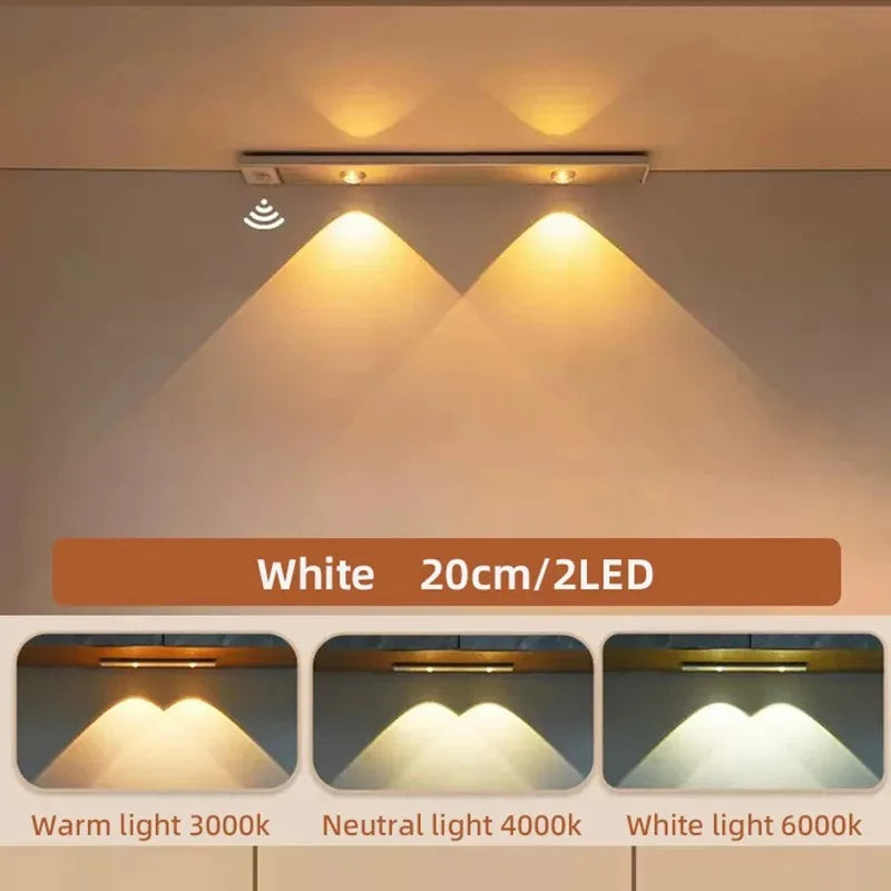 Ultra Thin Rechargeable LED Under Cabinet Light Motion Sensor 3 Color Temperatures Dimmable Magnetic USB Type-C 20cm to 50cm Kitchen Wardrobe
