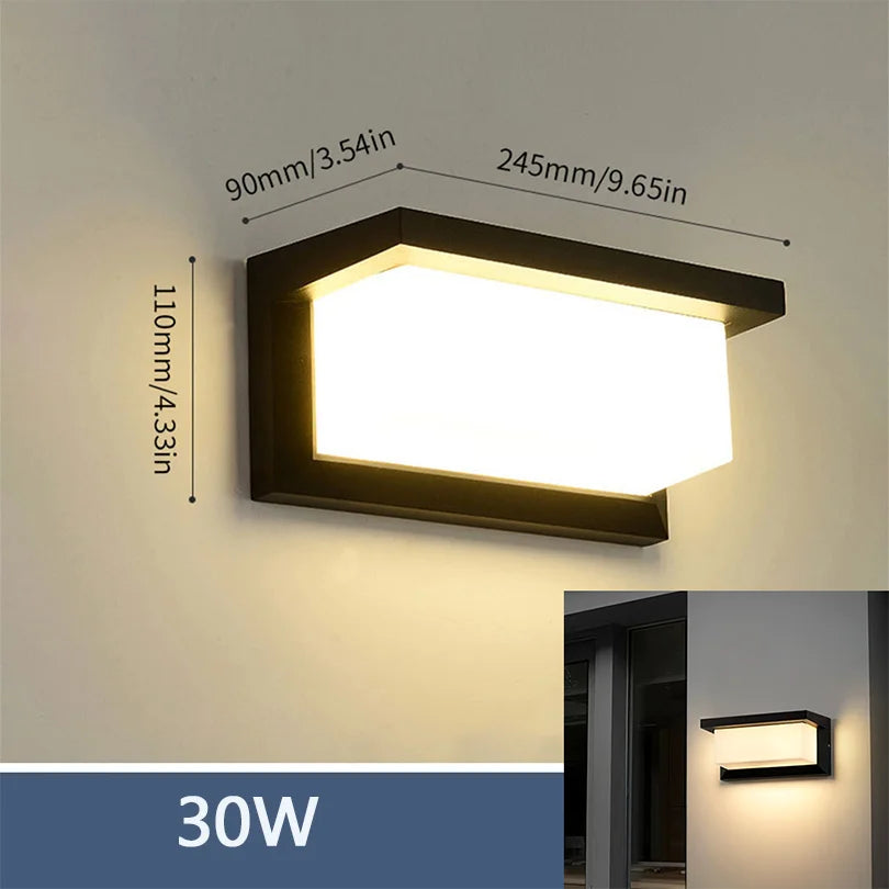 IP66 LED Outdoor Wall Light 16W 30W Radar Motion Sensor AC 85-265V Porch Garden Balcony