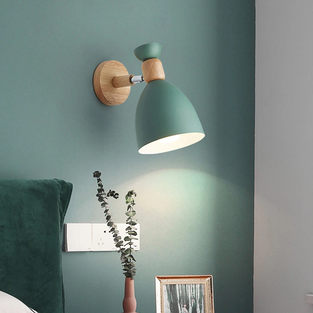 Nordic Wooden Wall Lamp E27 Iron Oak Wood PU Leather Adjustable Head 17 Specs 110-240V