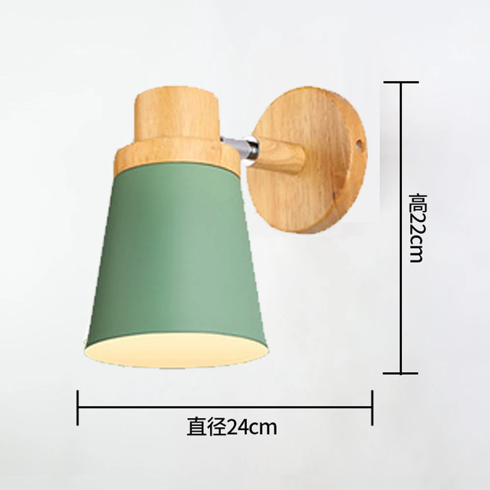 Nordic Wooden Wall Lamp E27 Iron Oak Wood PU Leather Adjustable Head 17 Specs 110-240V