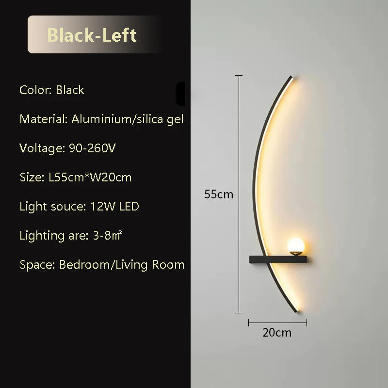 Modern C-Line LED Wall Sconce 12-20W Dimmable Remote CCT 3000-6000K Black Gold AC 90-260V