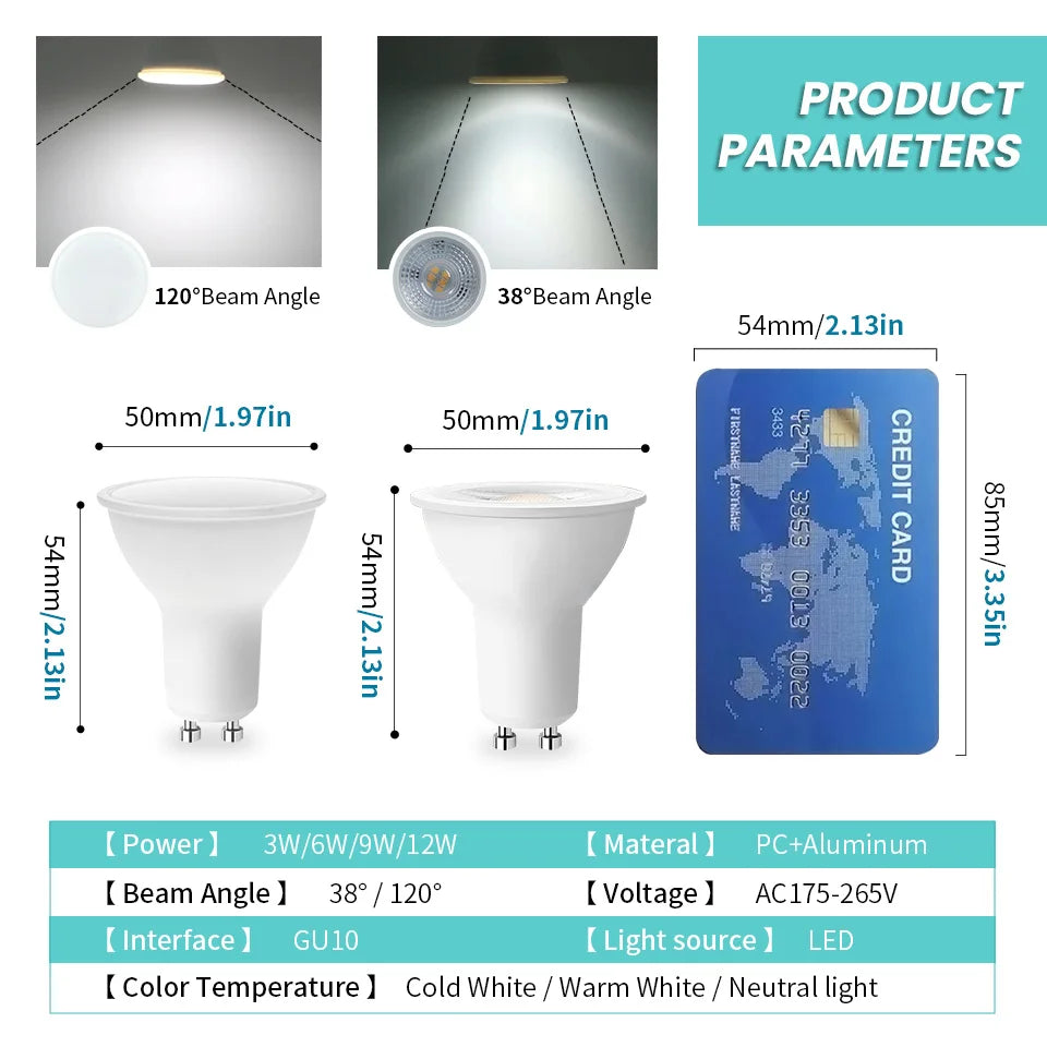 GU10 LED Spotlight Bulb 3W 6W 9W 12W SMD2835 AC 175-265V Non-Dimmable 4-10 Pack
