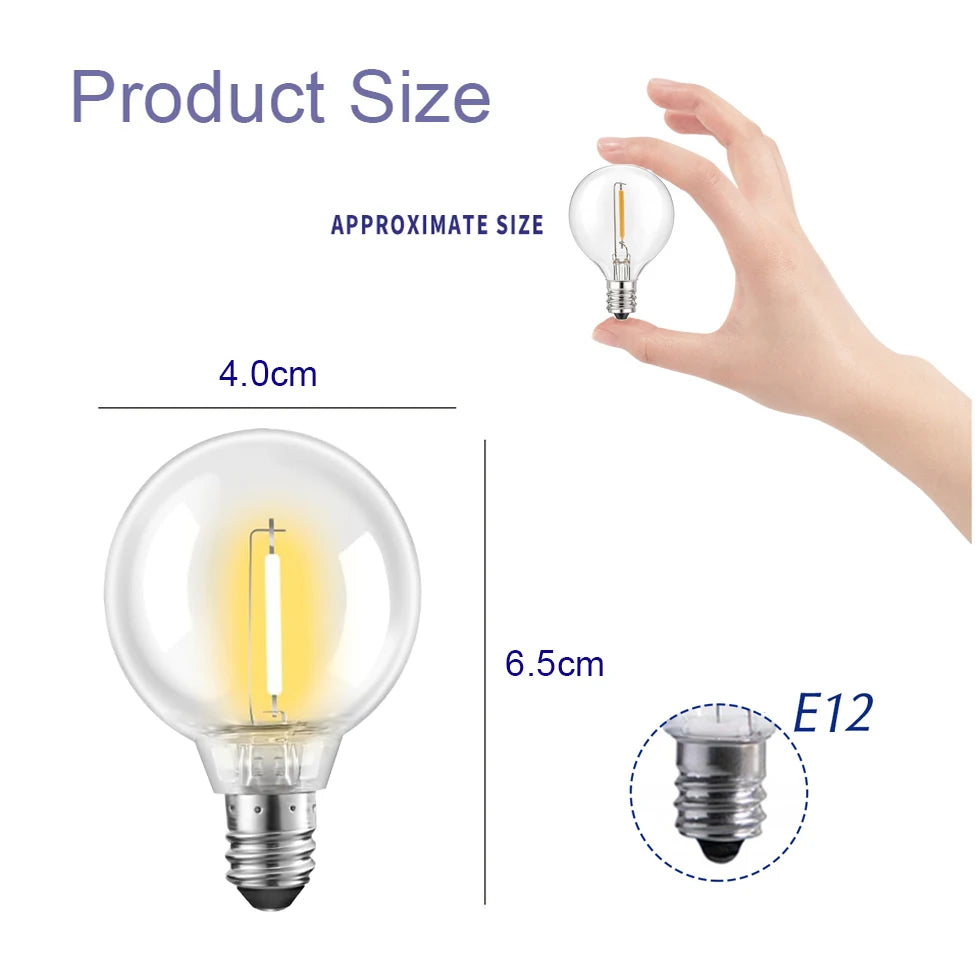 E12 G40 LED Globe Bulb 1W Warm White 2700K 360° IP44 AC 5V 24V 110V 220V 20-Pack String Light