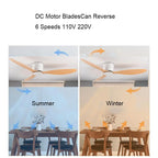 DC Motor Ceiling Fan No Light 42 52 Inch 6 Speed Reversible Remote White Wood Black 110-220V