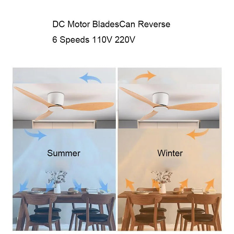 DC Motor Ceiling Fan No Light 42 52 Inch 6 Speed Reversible Remote White Wood Black 110-220V