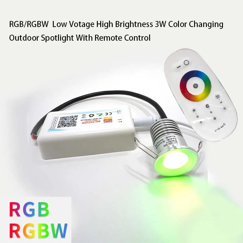 IP65 RGB RGBW Mini LED Recessed Spotlight 3W DC 12V 27mm Cutout Dimmable Remote Control 30 Degree Aluminum Nickel Ceiling Stair