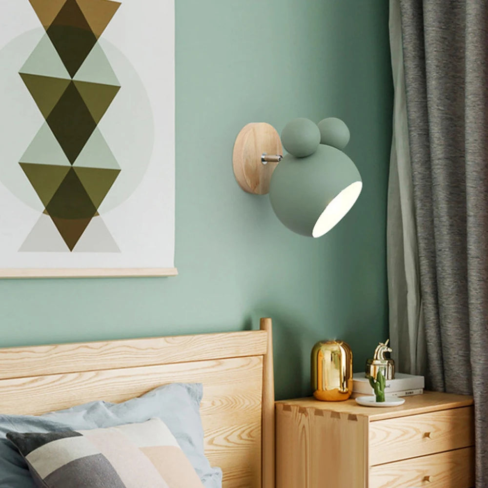 Nordic Wooden Wall Lamp E27 Iron Oak Wood PU Leather Adjustable Head 17 Specs 110-240V