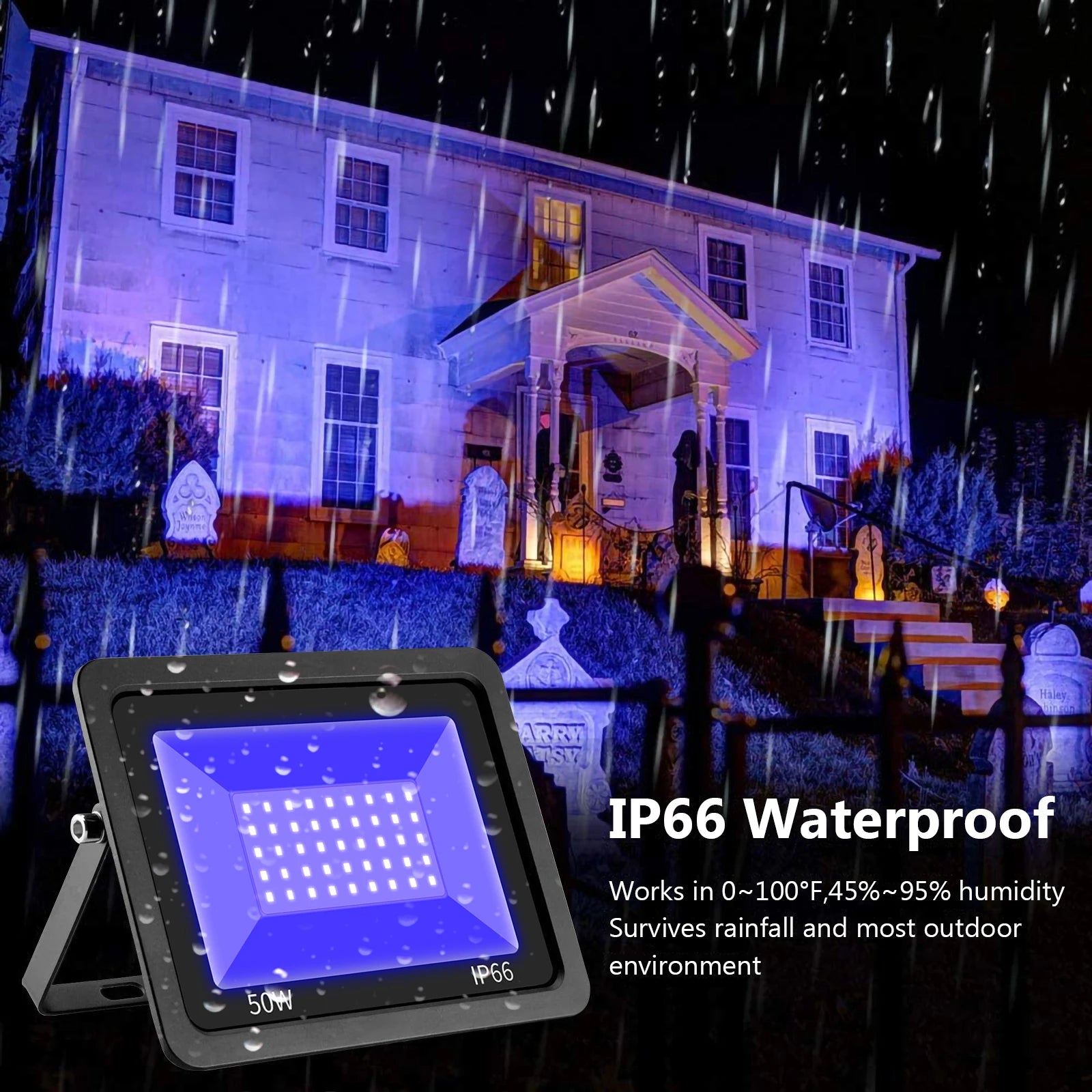 30W 50W UV LED Floodlight 365nm IP66 Waterproof 120° AC 85-265V Aluminum Party Garden