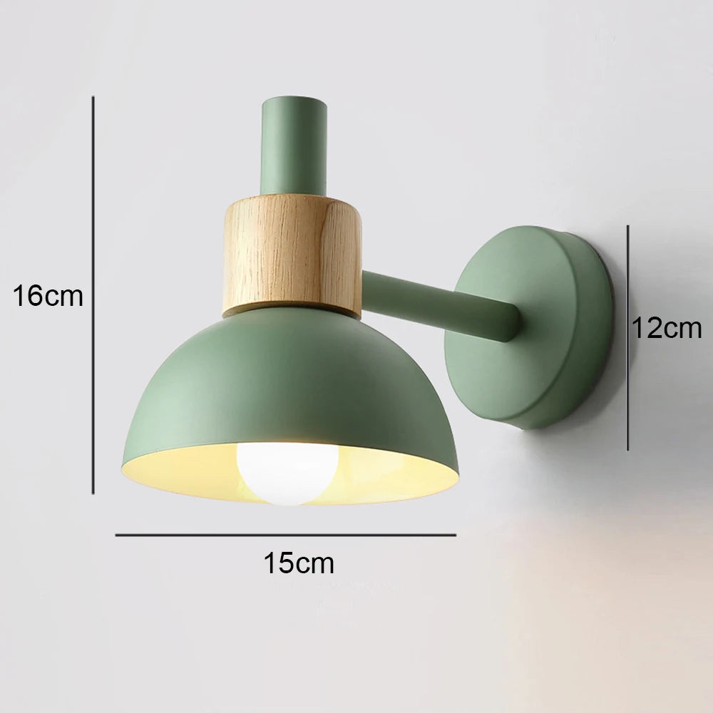 Nordic Wooden Wall Lamp E27 Iron Oak Wood PU Leather Adjustable Head 17 Specs 110-240V
