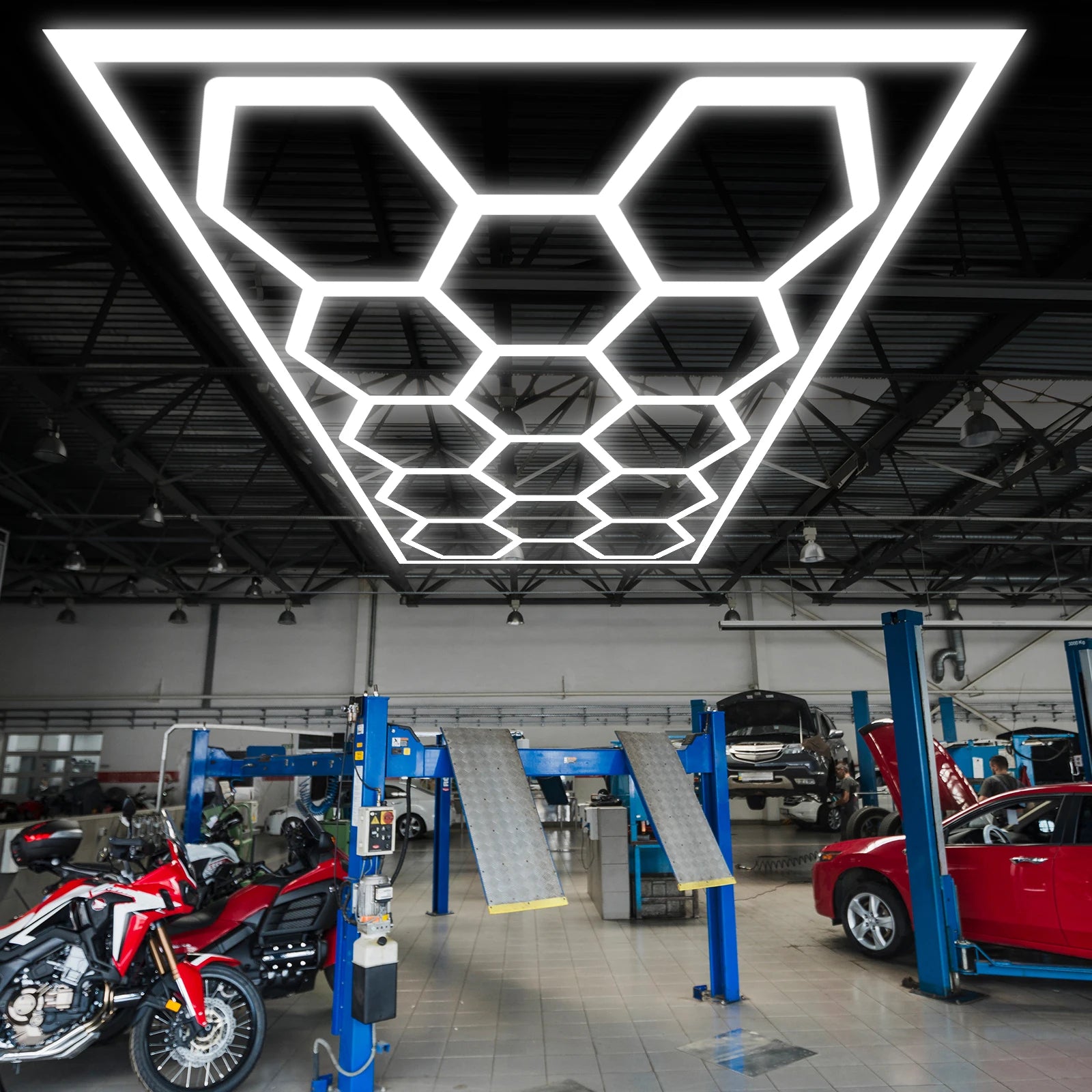 Hexagon LED Garage Ceiling Light 14-Panel 720W 108,000lm 6500K AC 110-240V Touch Switch