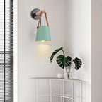 Nordic Wooden Wall Lamp E27 Iron Oak Wood PU Leather Adjustable Head 17 Specs 110-240V