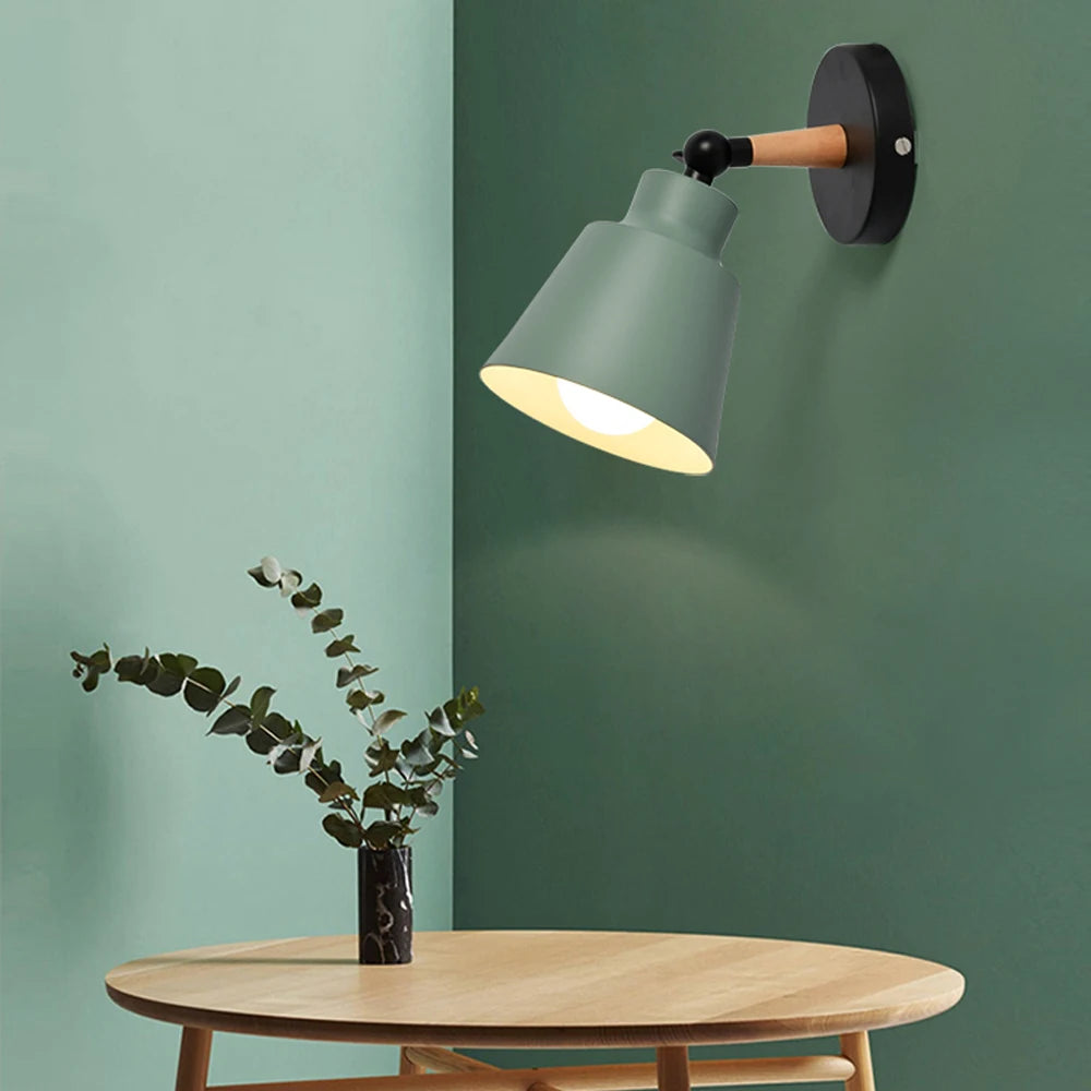 Nordic Wooden Wall Lamp E27 Iron Oak Wood PU Leather Adjustable Head 17 Specs 110-240V