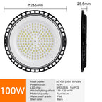 UFO LED High Bay Light 100W 150W 200W SMD2835 IP66 110-120lm/W 6000K AC 110-265V Warehouse