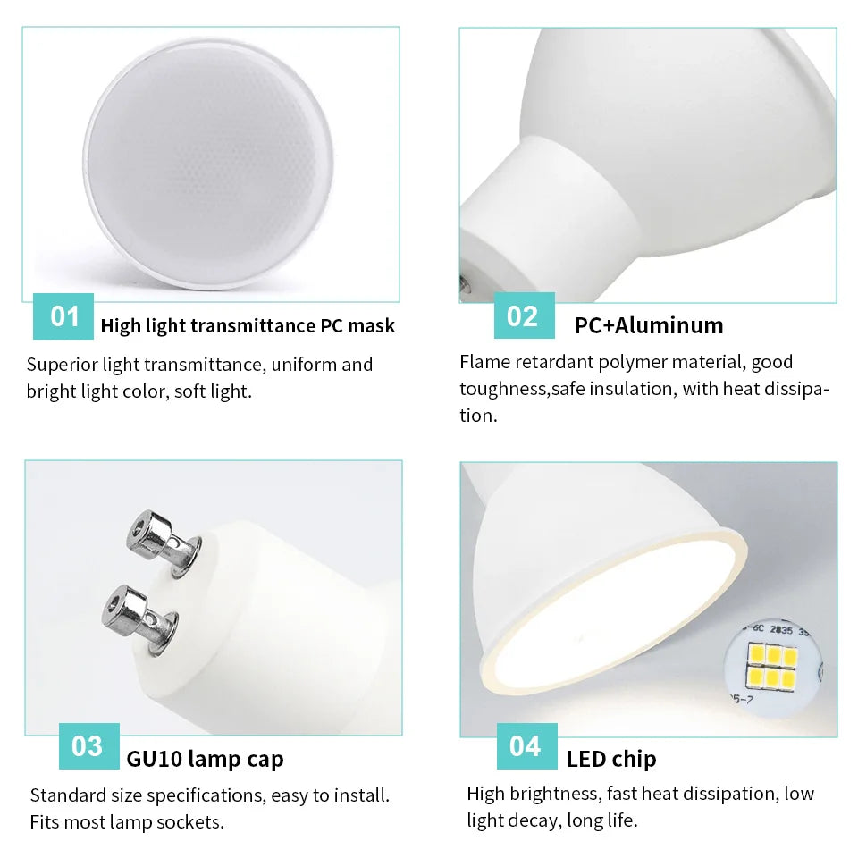 GU10 LED Spotlight Bulb 3W 6W 9W 12W SMD2835 AC 175-265V Non-Dimmable 4-10 Pack
