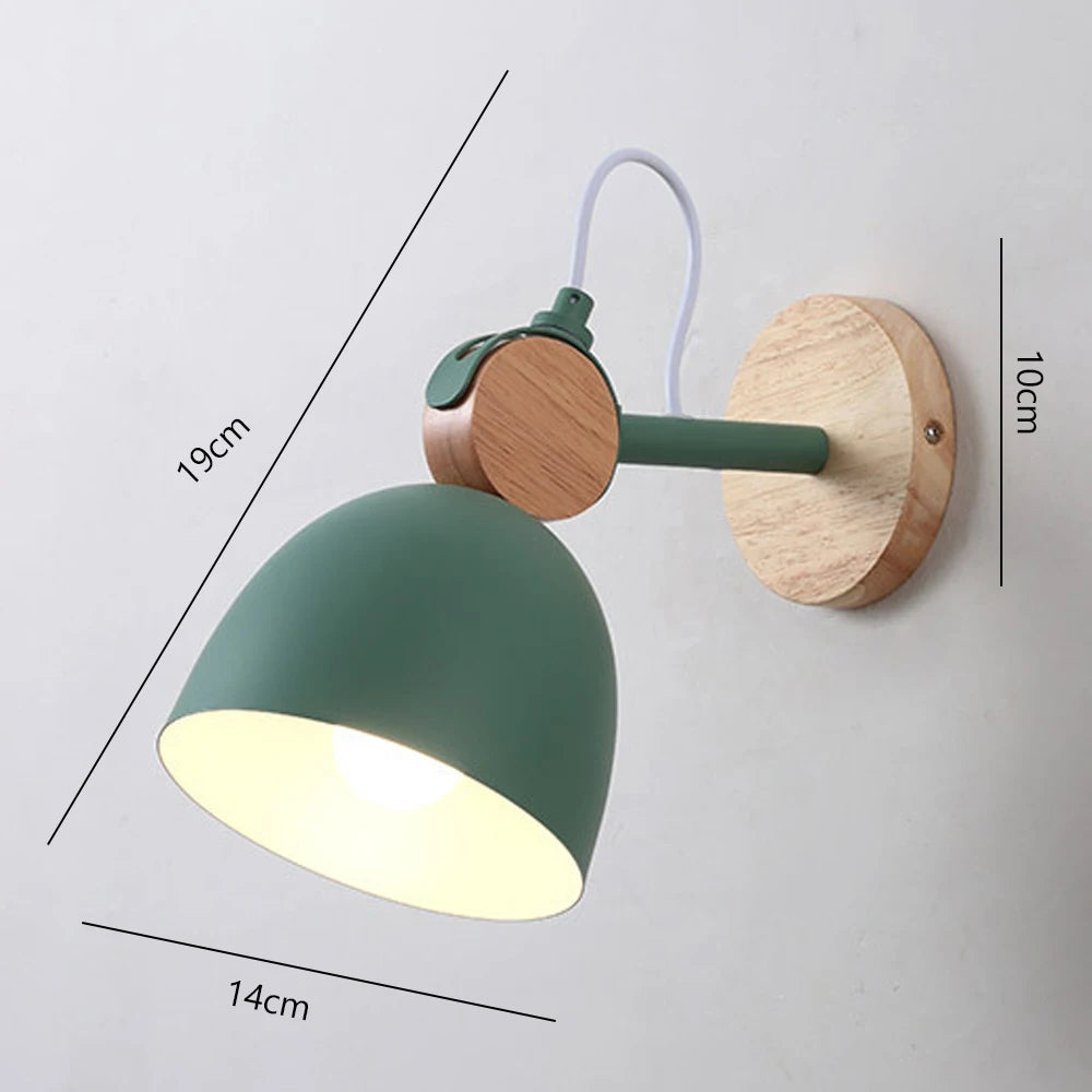 Nordic Wooden Wall Lamp E27 Iron Oak Wood PU Leather Adjustable Head 17 Specs 110-240V