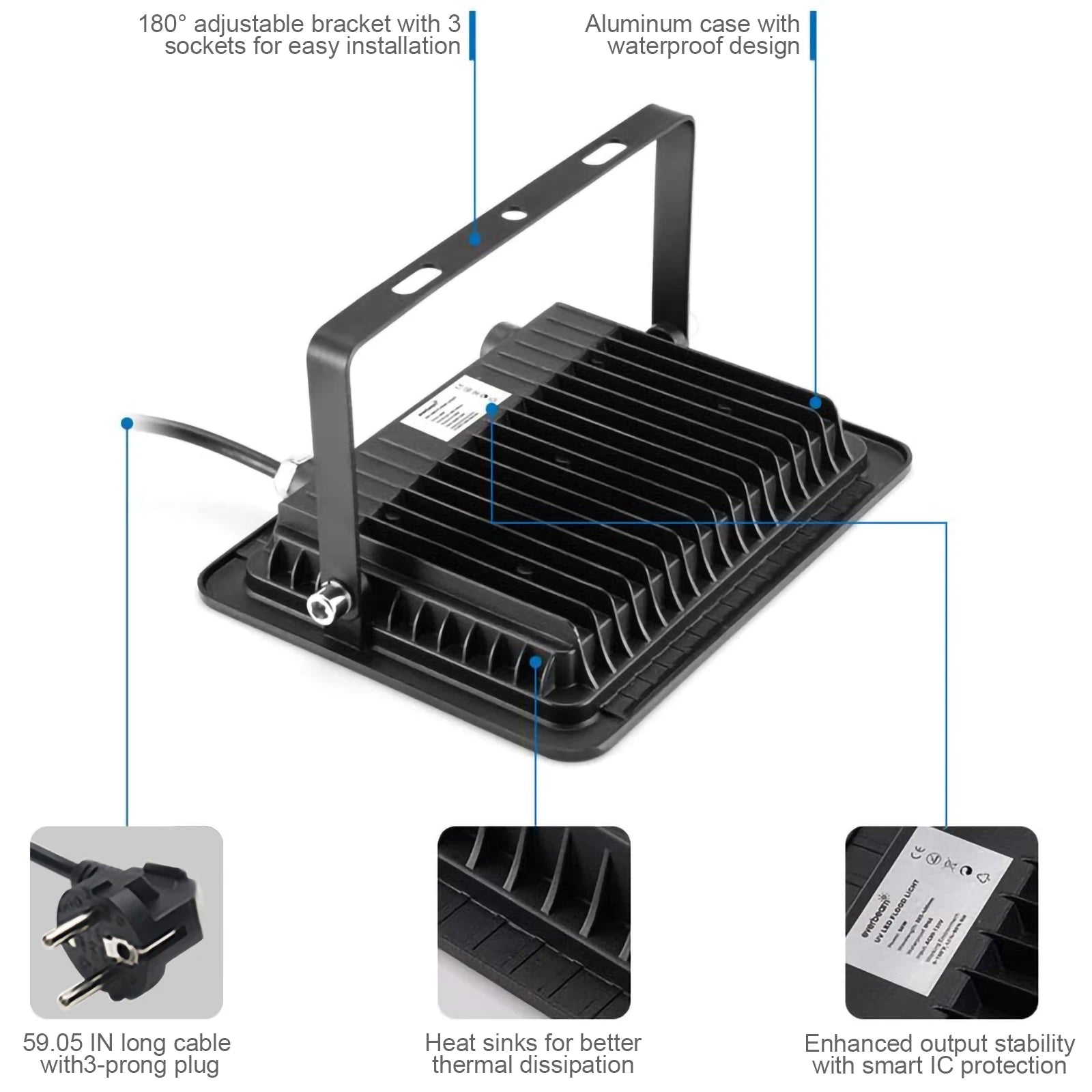 30W 50W UV LED Floodlight 365nm IP66 Waterproof 120° AC 85-265V Aluminum Party Garden