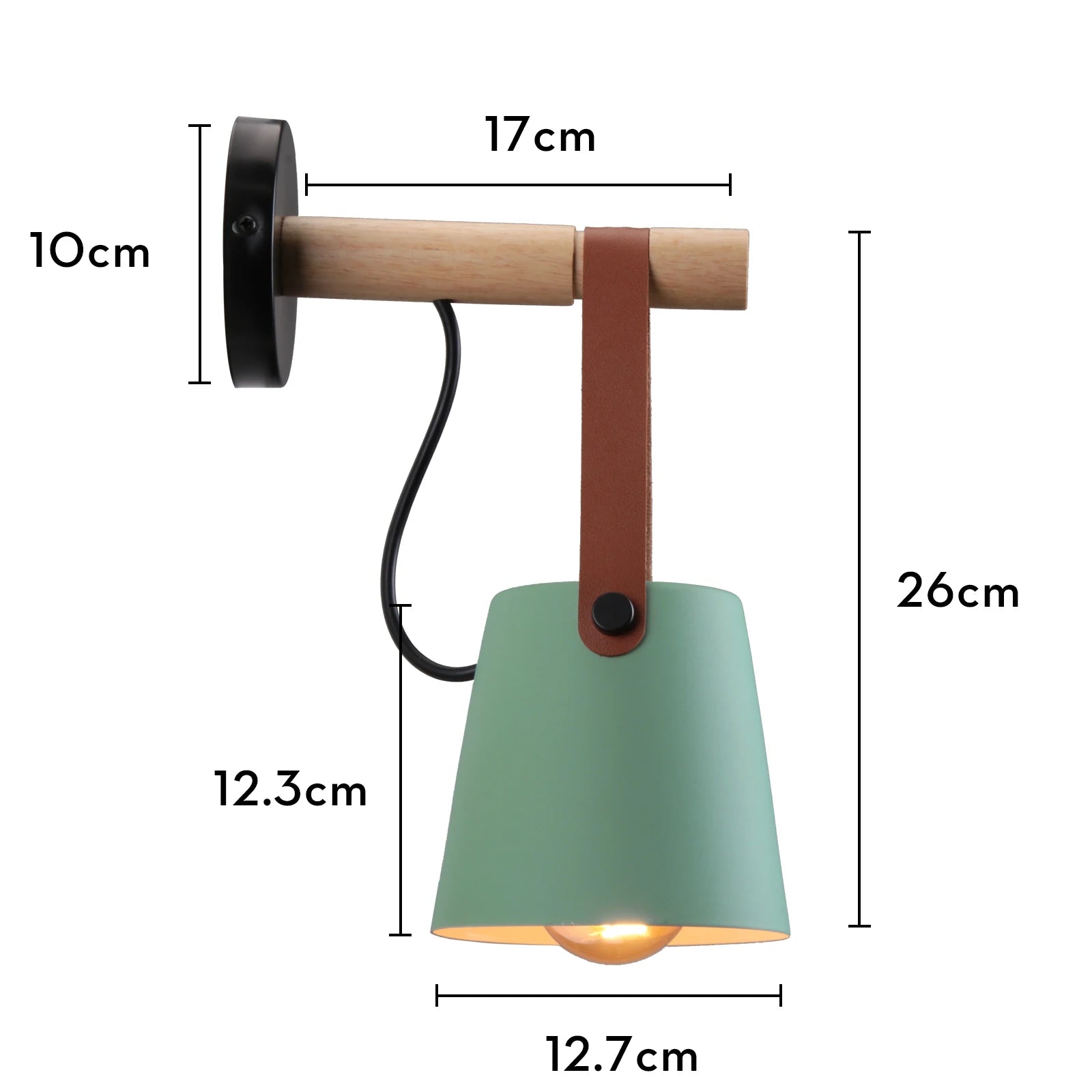 Nordic Wooden Wall Lamp E27 Iron Oak Wood PU Leather Adjustable Head 17 Specs 110-240V