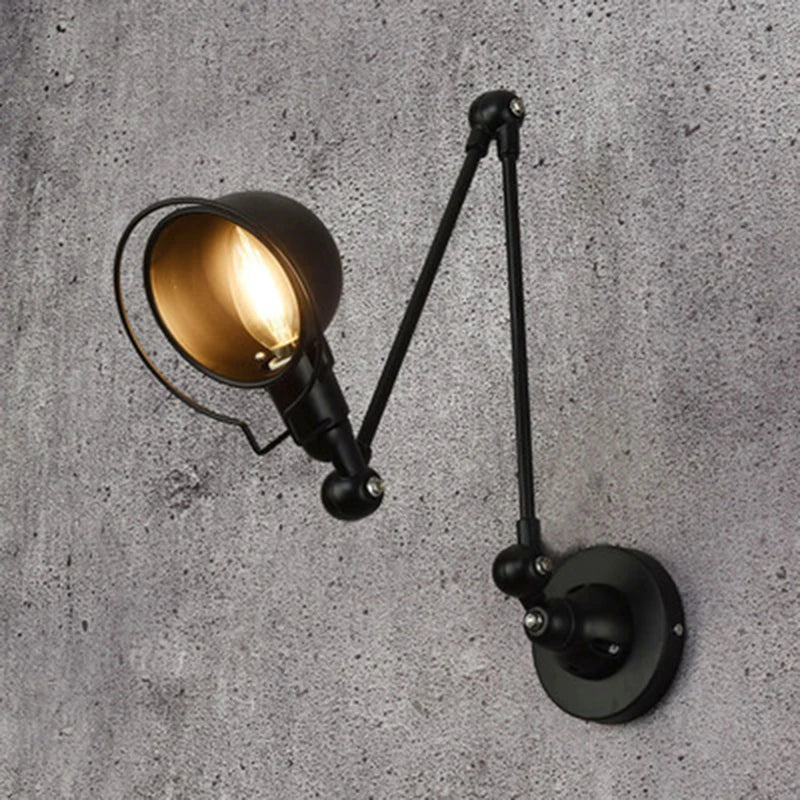 Loft Retro Wrought Iron LED Wall Lamp E14 Single Head Downlight Forged Adjustable AC 90-260V Bedroom Living Room Kitchen Black White