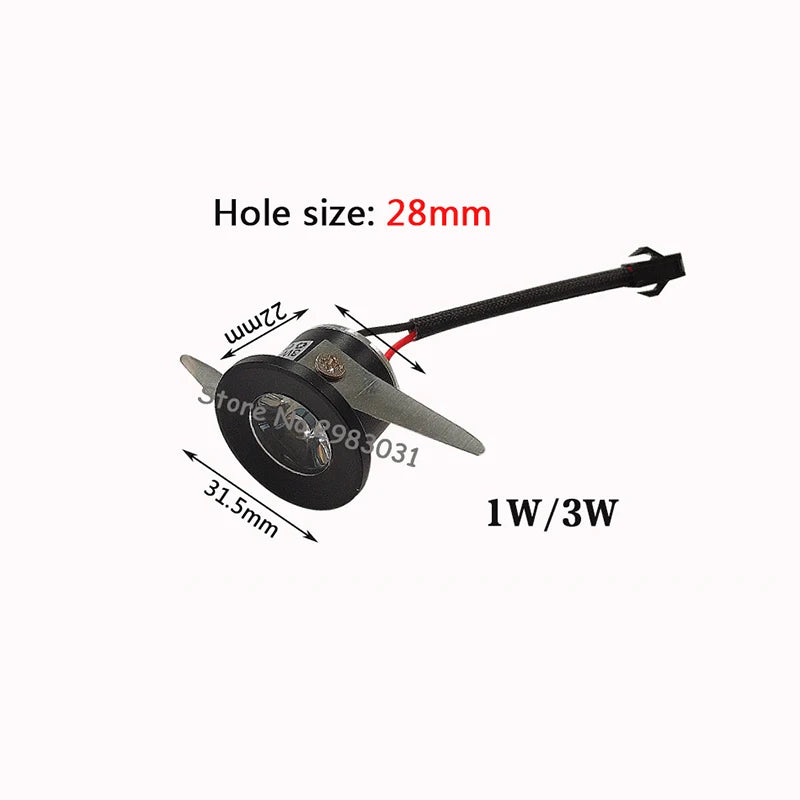Mini LED Recessed Spotlight 1W 3W AC 85-265V 28mm Cutout 30 Degree Aluminum Brushed Nickel Black White Silver Gold Showcase Cabinet