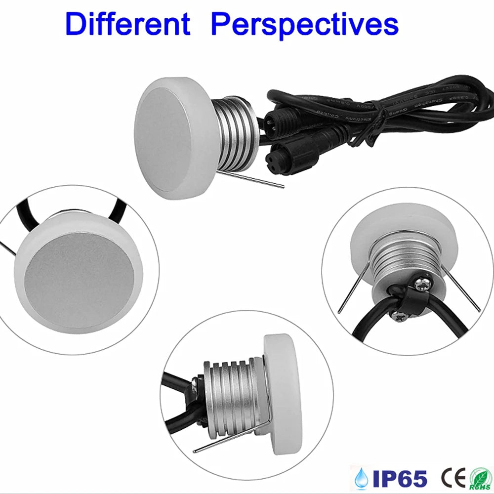 DC 12V 1W LED Recessed Stair Wall Light IP65 D35mm 25mm Cutout Dimmable Warm Neutral Cool