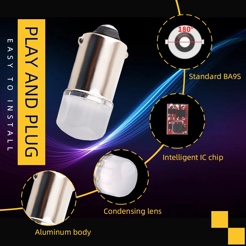 BA9S LED Bulb 0.18W 70lm DC 6V 6.3V SMD 5630 Cool White Plug and Play Flashlight Pinball Machine Toy Car Signal Lamp 50 Pack