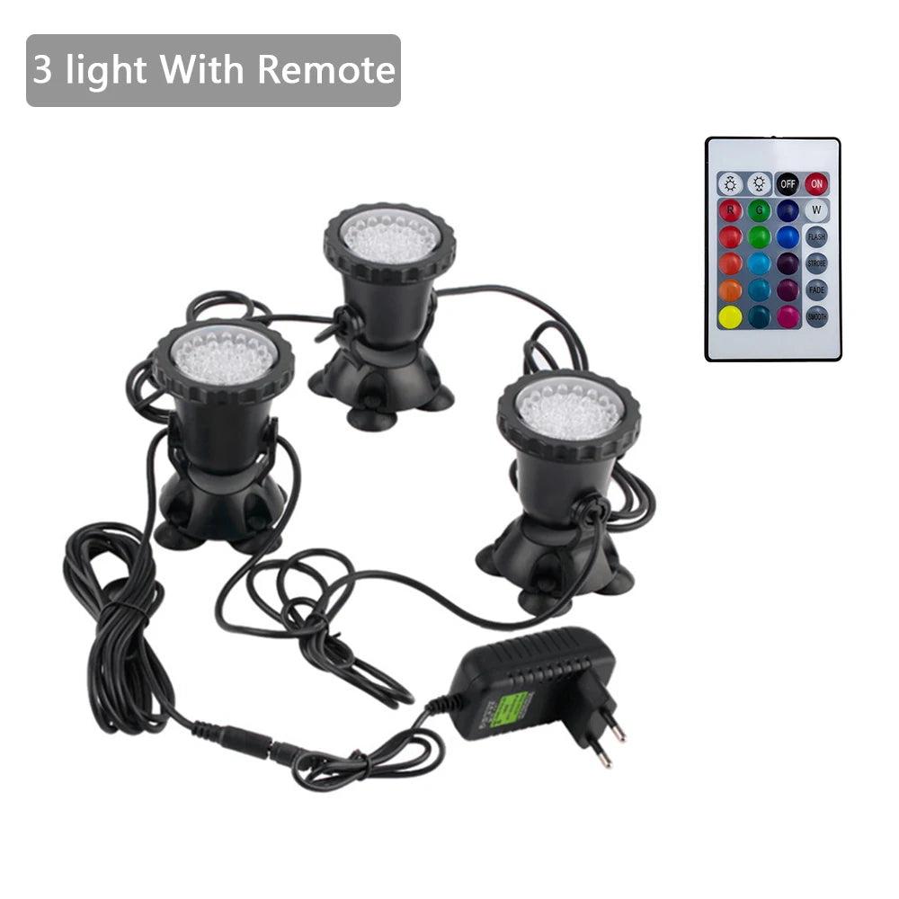 RGB LED Underwater Light 36 LEDs 4.8W IP68 7cm Suction Cup AC 100-240V Aquarium Pool Pond