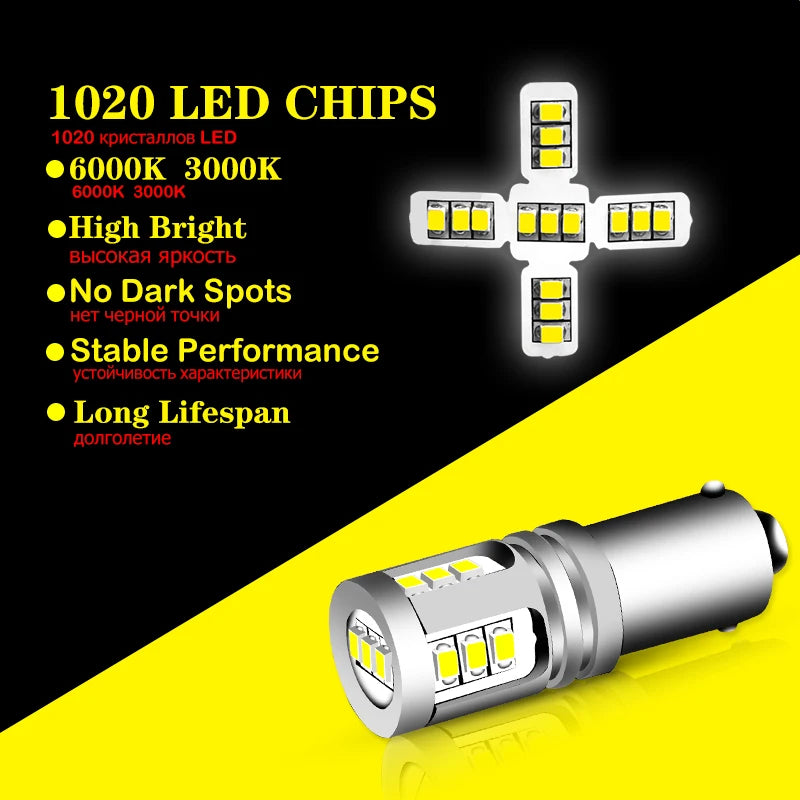 iJDM BA9S BAX9S BAY9S H21W LED Bulb 15-SMD1020 650lm 3.6W Canbus 12-32V 2-Pack