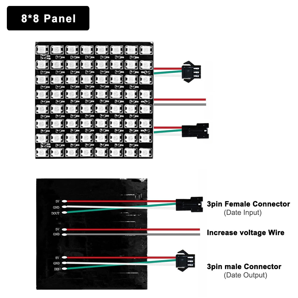 WS2812B LED Matrix Panel 8x8 8x32 16x16 DC 5V Individually Addressable SMD 5050 RGB Full Color 120 Degree IP30 Flexible PCB Pixel Display Module
