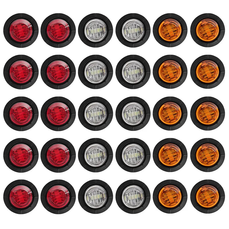 LED Side Marker Light 3-LED 1W 300lm DC 10-30V 12V 24V 5 Colors 10-Pack Truck Trailer