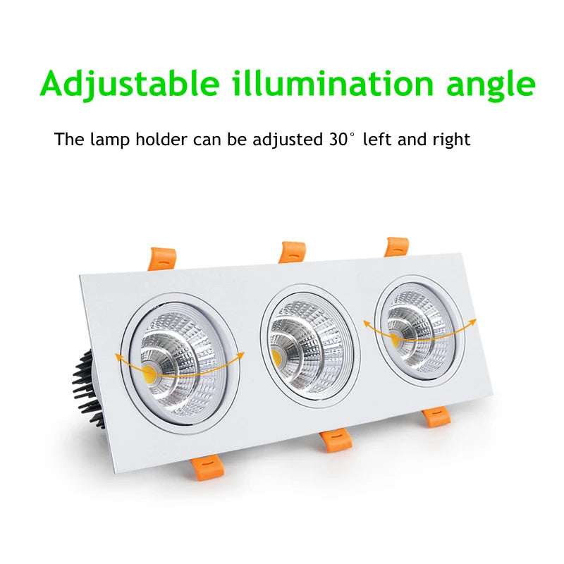 Triple-Head COB LED Downlight 3x7W 3x10W 3x12W 3x15W Dimmable 38° CRI 90+ 85-265V