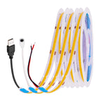 USB DC 5V COB LED Strip Light 320 LED/m 8mm PCB CRI 90 IP33 0.5m to 5m Warm White Natural White Cool White Red Green Blue Yellow Flexible Tape