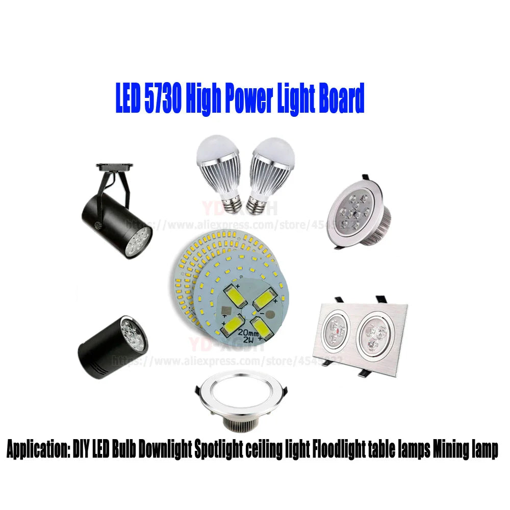 SMD5730 Round LED Lamp Board 2W-100W 110-120lm/W CRI 85+ San'An 300mA×2 DIY Downlight