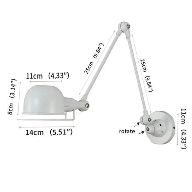 Loft Retro Wrought Iron LED Wall Lamp E14 Single Head Downlight Forged Adjustable AC 90-260V Bedroom Living Room Kitchen Black White