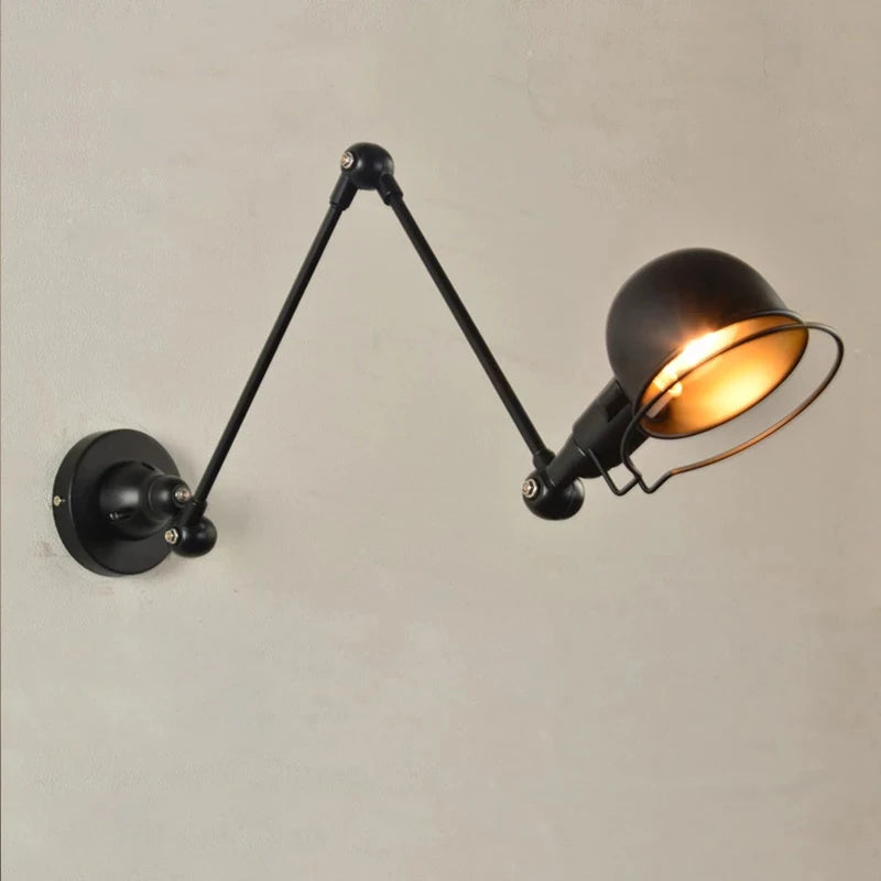 Loft Retro Wrought Iron LED Wall Lamp E14 Single Head Downlight Forged Adjustable AC 90-260V Bedroom Living Room Kitchen Black White