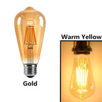 ST64 Edison Filament LED Bulb 2W 4W 6W 8W E27 B22 Dimmable Gold Glass 110-220V 6 Pack