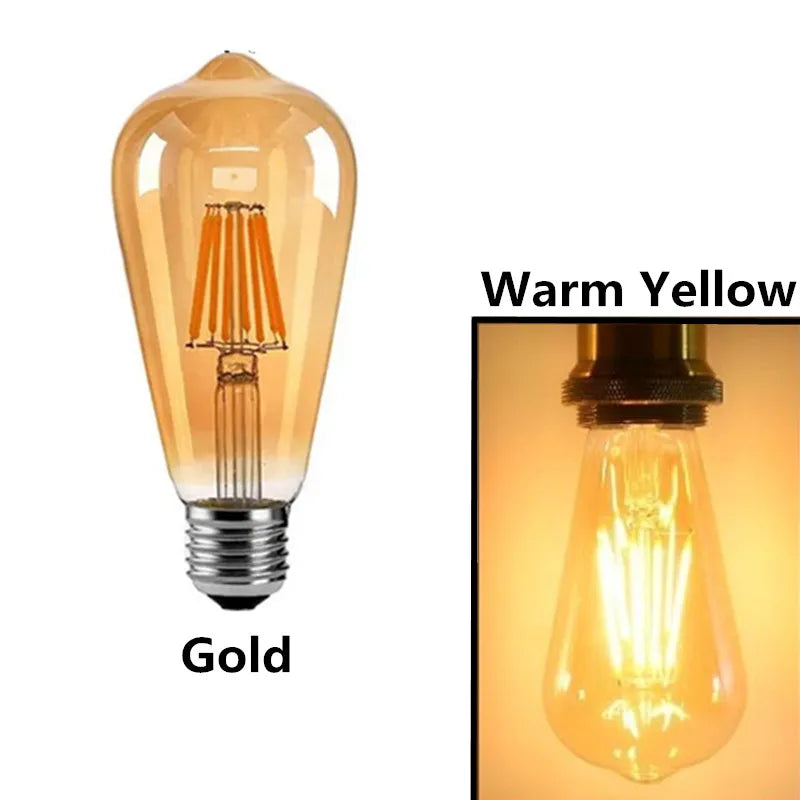ST64 Edison Filament LED Bulb 2W 4W 6W 8W E27 B22 Dimmable Gold Glass 110-220V 6 Pack