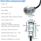 IP67 Mini LED Underground Ground Light 1W DC 12V 95lm 120 Degree CRI 80 36cm Cable Dimmable Aluminum Warm White Natural White Cool White Red Green Blue RGB