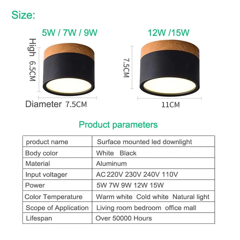 Dimmable Surface Mounted LED Ceiling Downlight 5W 7W 9W 12W 15W No Cutout 110-220V