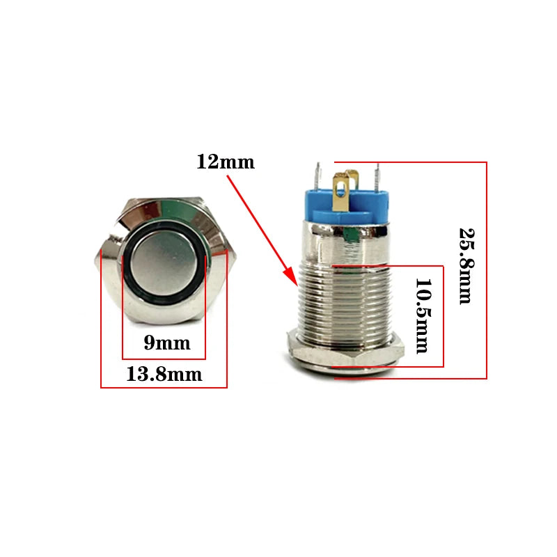 IP65 LED Metal Push Button Switch 12mm 16mm 19mm 22mm 3A Momentary Latching 5-220V 5 Colors