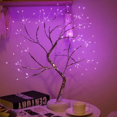 LED Mini Christmas Tree Night Light Copper Wire Adjustable Branches USB or Battery Powered Touch Switch 24.4 inch Bedroom Decor