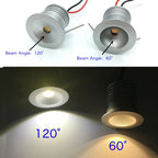 IP65 Mini LED Recessed Spotlight 1W DC 12V 95lm 60 or 120 Degree 25mm Cutout Dimmable Aluminum Silver Warm White Natural White Cool White Cabinet Stair