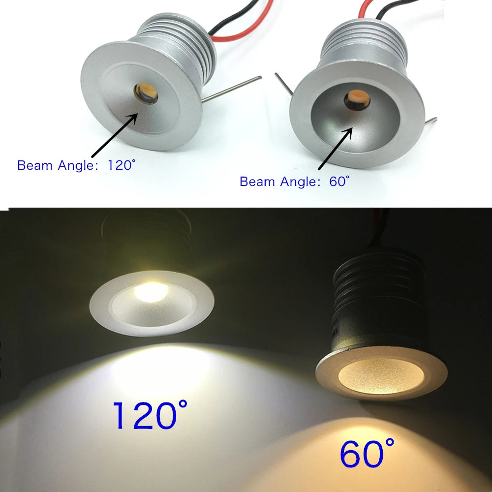 IP65 Mini LED Recessed Spotlight 1W DC 12V 95lm 60 or 120 Degree 25mm Cutout Dimmable Aluminum Silver Warm White Natural White Cool White Cabinet Stair