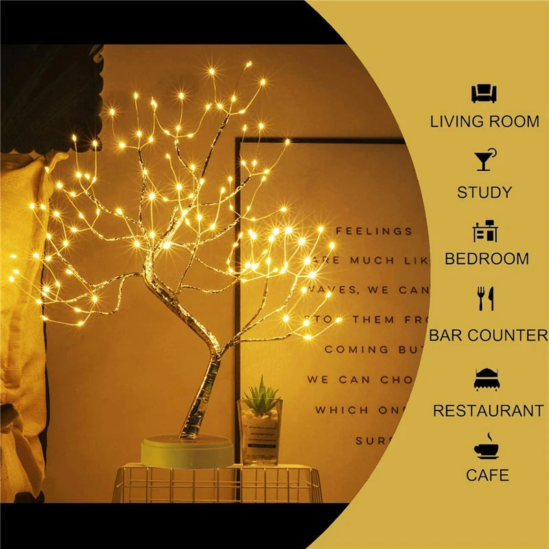 LED Mini Christmas Tree Night Light Copper Wire Adjustable Branches USB or Battery Powered Touch Switch 24.4 inch Bedroom Decor