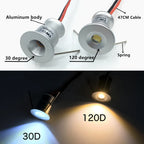 IP65 Mini LED Recessed Spotlight 1W DC 3V 12V 24V 95lm 30 or 120 Degree Dimmable Aluminum Silver Black White Warm White Natural White Cool White RGB 20 Pack