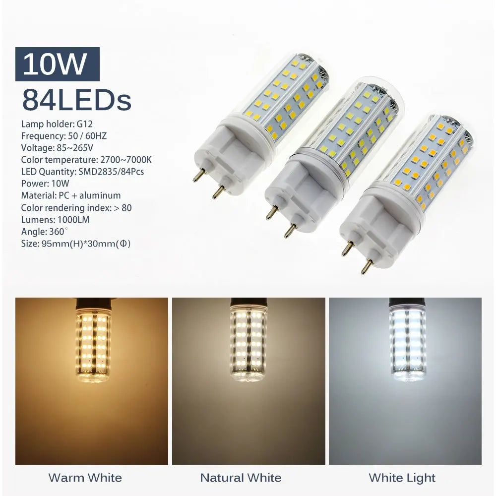 G12 LED Corn Bulb 10W 12W 15W SMD 2835 Epistar 360 Degree AC 85-265V Warm White Neutral White Cool White Clear or No Cover