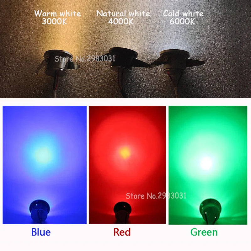 Mini LED Recessed Spotlight 1W 3W AC 85-265V 28mm Cutout 30 Degree Aluminum Brushed Nickel Black White Silver Gold Showcase Cabinet