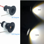 Mini 1W DC12V LED Recessed Spotlight IP65 D20mm 15mm Cutout 30° 120° Dimmable CE RoHS