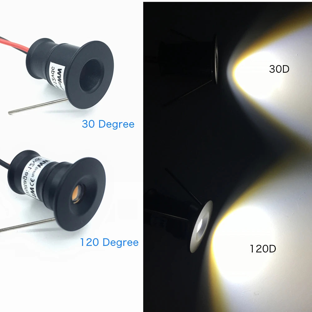Mini 1W DC12V LED Recessed Spotlight IP65 D20mm 15mm Cutout 30° 120° Dimmable CE RoHS