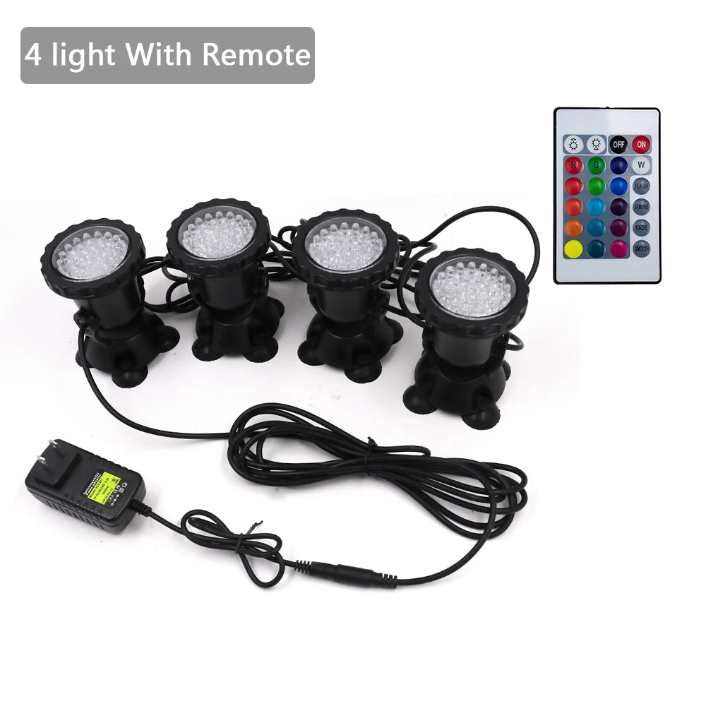 RGB LED Underwater Light 36 LEDs 4.8W IP68 7cm Suction Cup AC 100-240V Aquarium Pool Pond