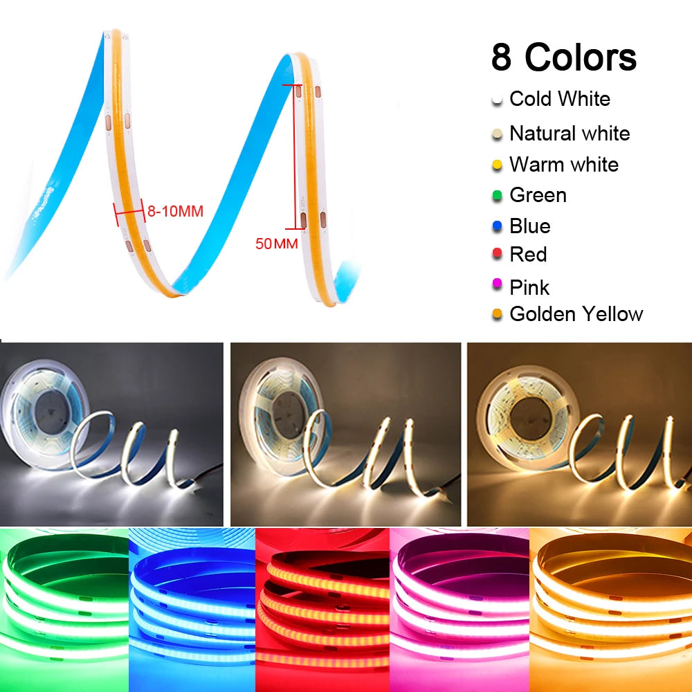 USB DC 5V COB LED Strip Light 320 LED/m 8mm PCB CRI 90 IP33 0.5m to 5m Warm White Natural White Cool White Red Green Blue Yellow Flexible Tape
